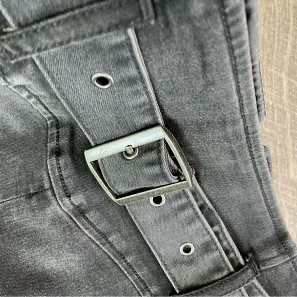 Free People Belted Zip Denim Mini Skirt Size 6 Washed Black Color - Picture 4 of 8